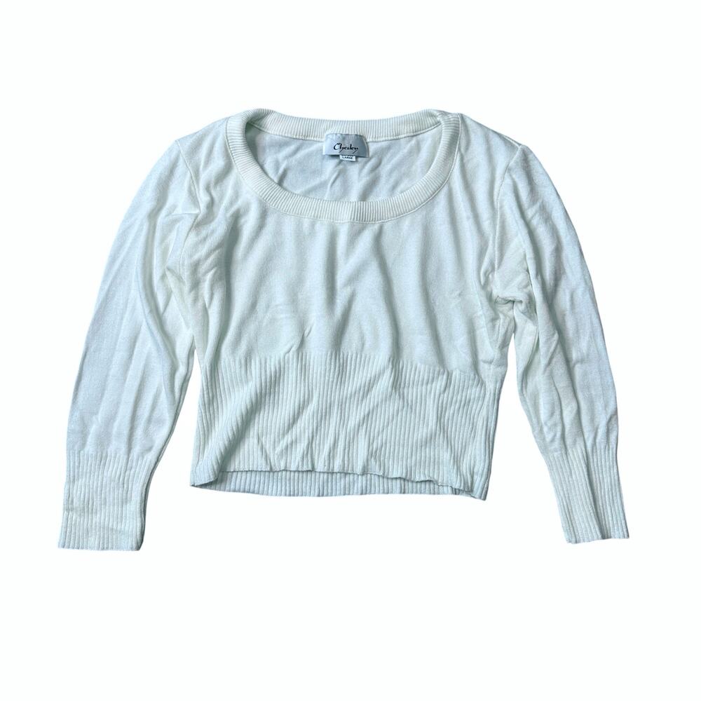 Chesky Vintage White Lightweight Sweater Preppy Women's Medium Cottage Cozy